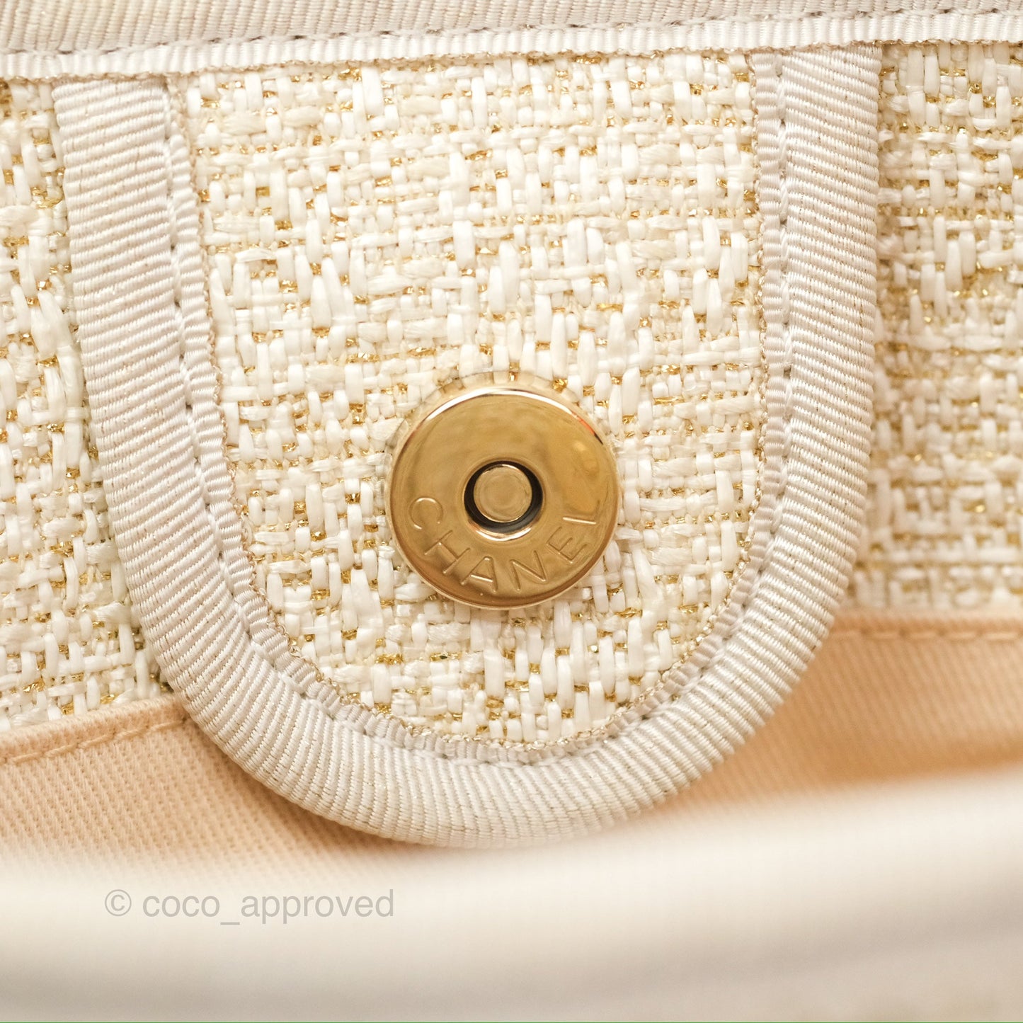 Chanel Mini Deauville Tote Ivory Lurex Boucle Gold Hardware