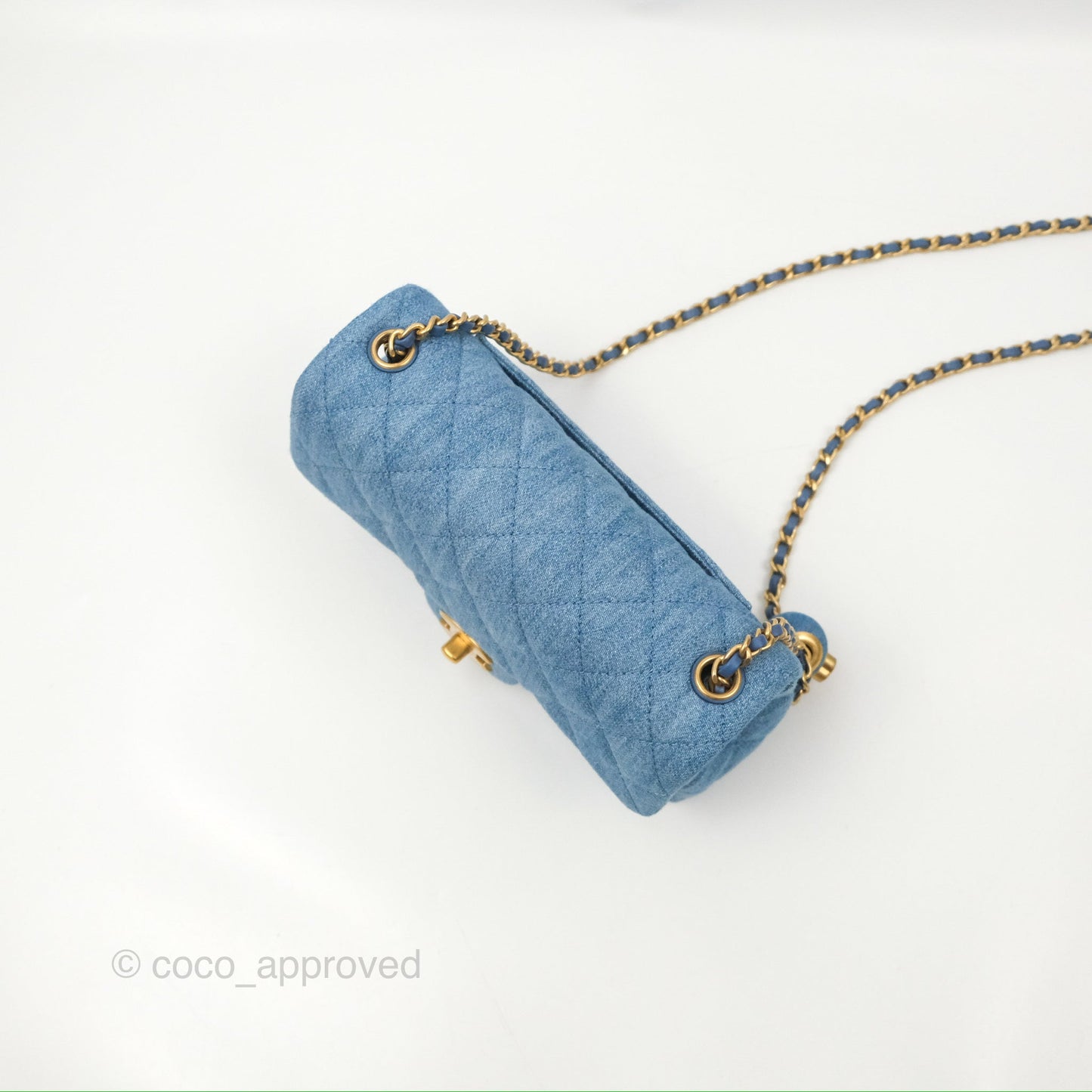 Chanel Mini Rectangular Pearl Crush Quilted Denim Aged Gold Hardware 22C