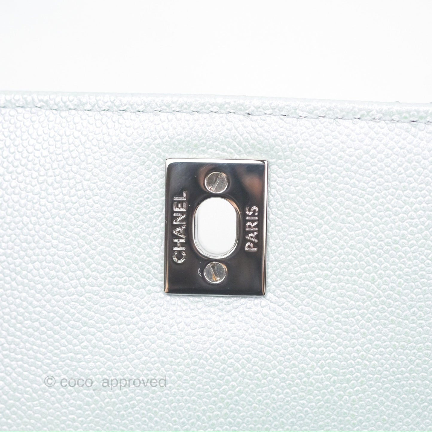 Chanel Mini Coco Handle Quilted Iridescent Light Blue Caviar Rainbow Hardware 21K
