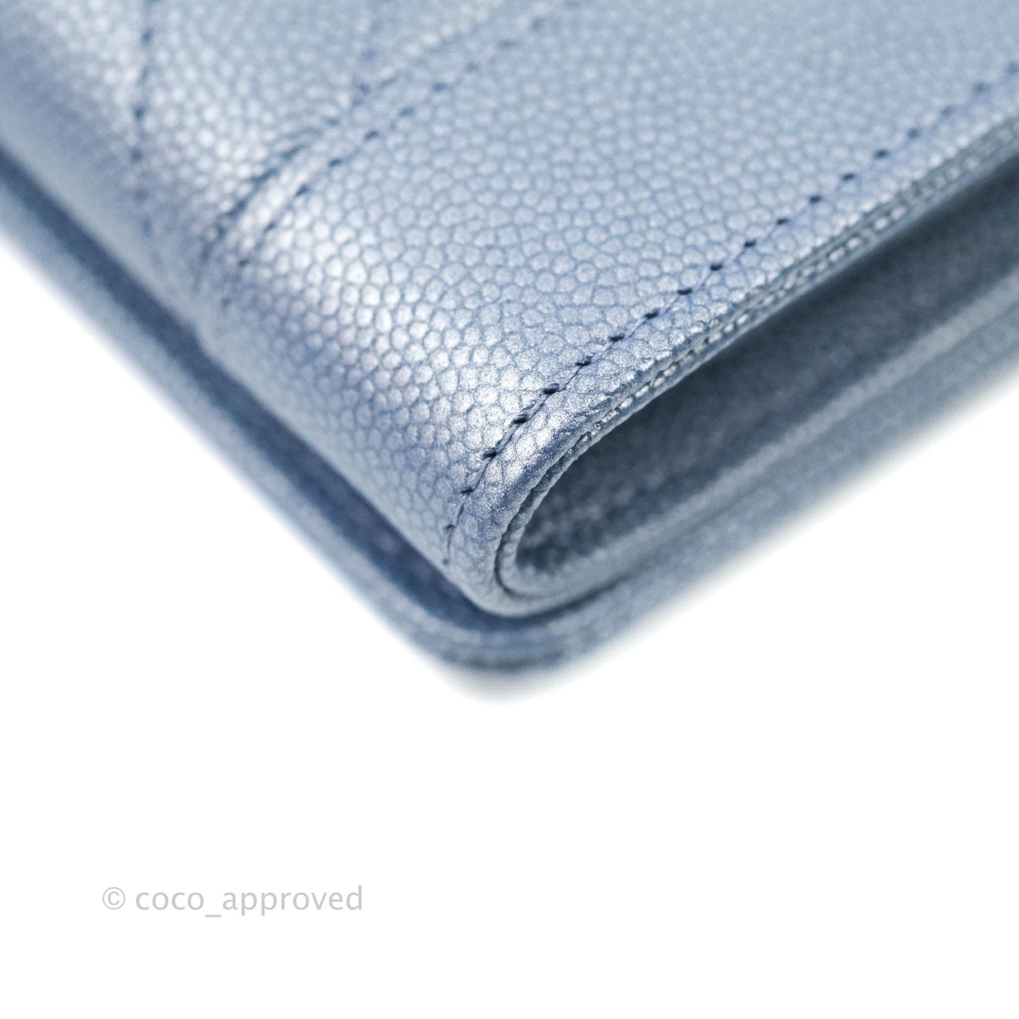 Chanel Chevron Mademoiselle Wallet Iridescent Blue Caviar Silver Hardware