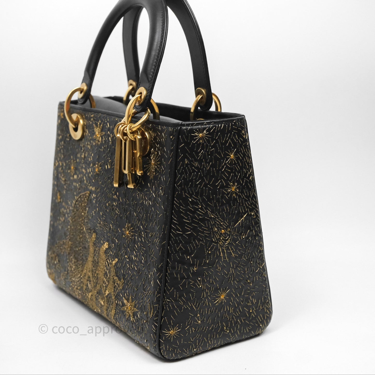 Christian Dior Medium Lady Dior Limited Edition The Moon In My EyesBag Black Calfskin Gold Hardware