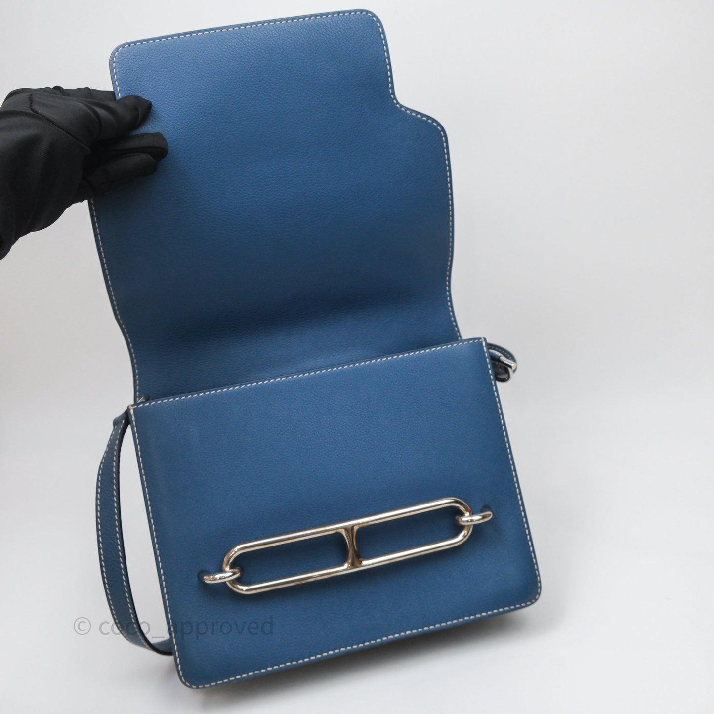 Hermès Roulis 23 Blue Evercolor Palladium Hardware