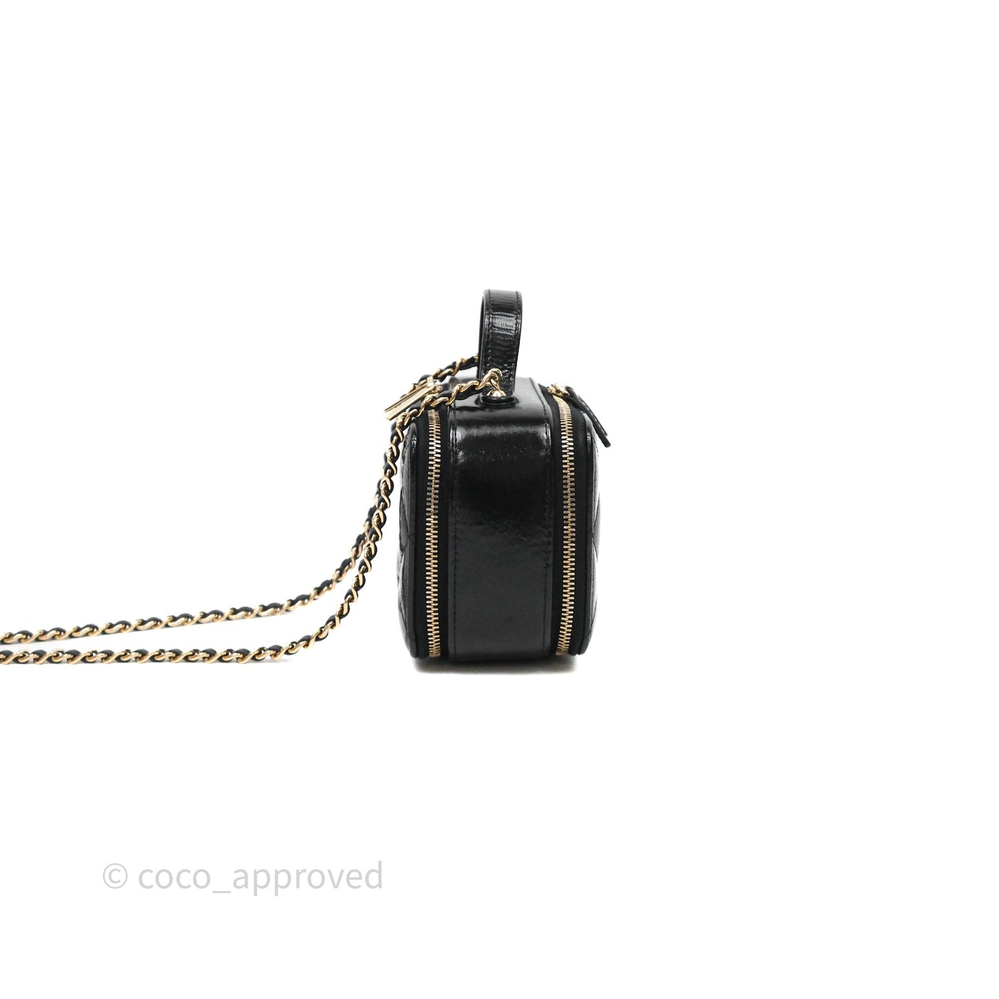Chanel Small Top Handle Vanity Case Black Shiny Crumpled Calfskin Gold Hardware