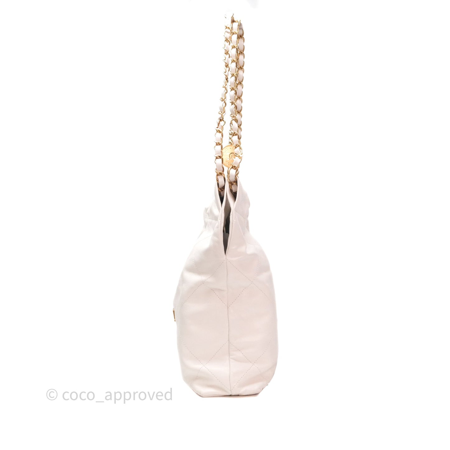 Chanel 22 Small White Shiny Calfskin Aged Gold Hardware