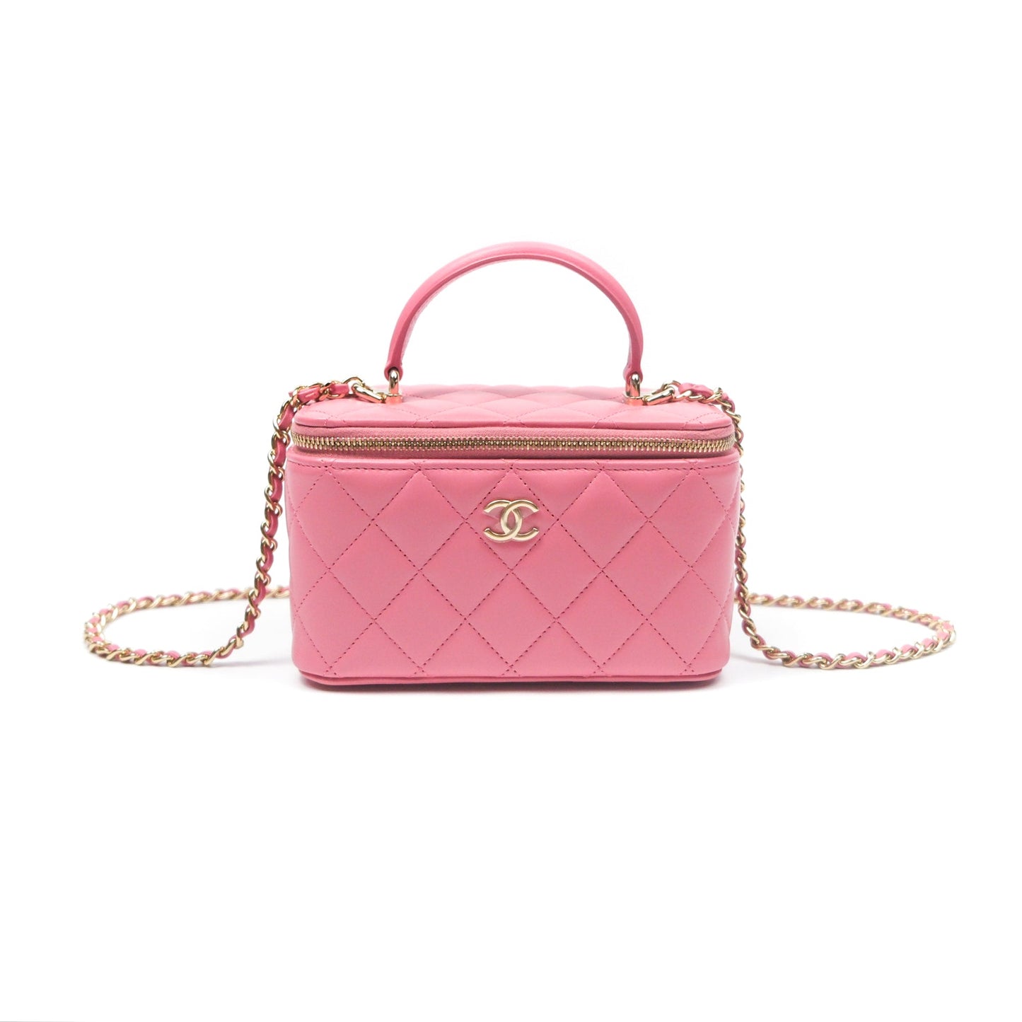 Chanel Vanity Rectangular Top Handle Pink Lambskin Gold Hardware
