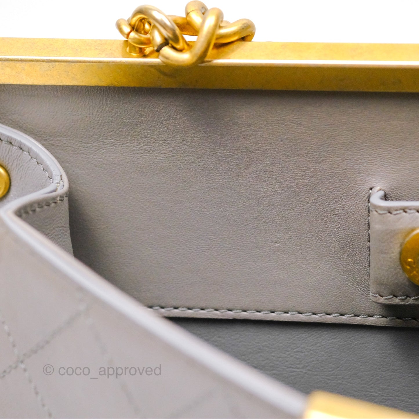 Chanel Small Quilted Coco Luxe Flap Bag Grey Calfskin Aged Gold Hardware