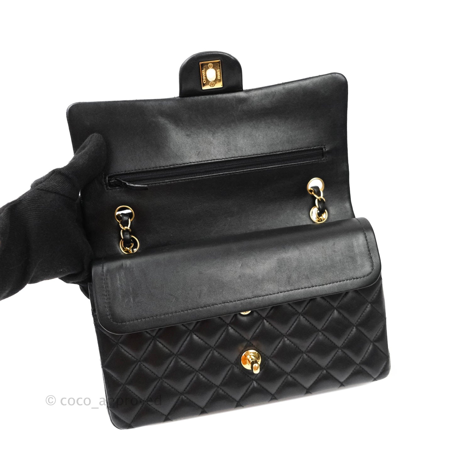 Chanel Classic M/L Medium Double Flap Black Lambskin Gold Hardware