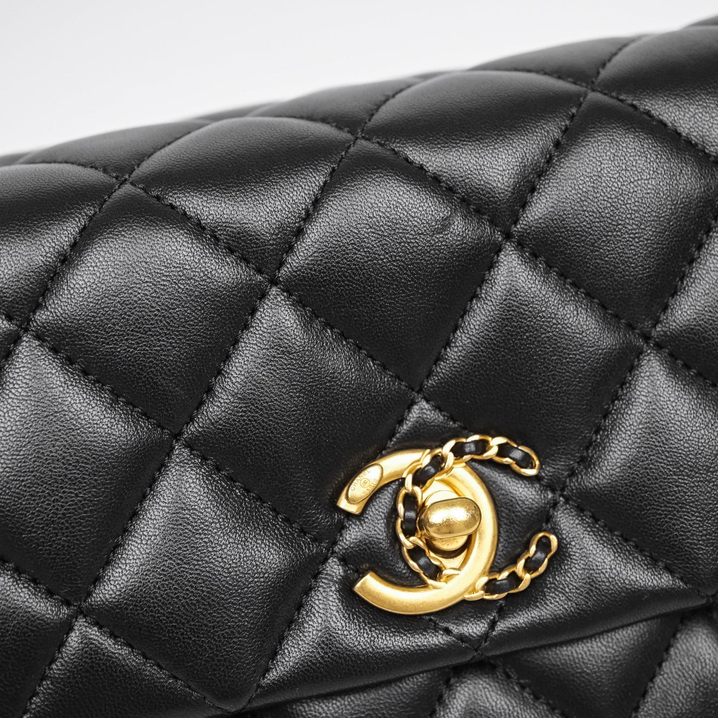 Chanel Quilted Accordion Flap Bag with Button on Chain Black Lambskin Aged Gold Hardware 22A