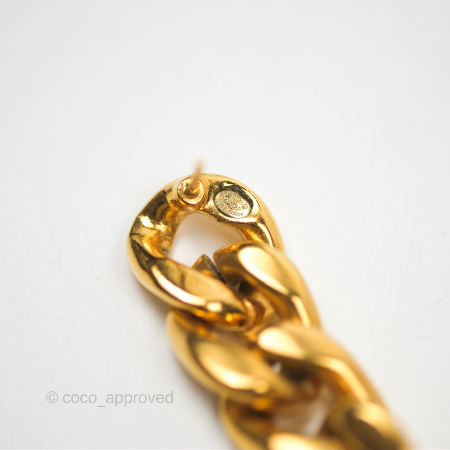 Chanel Chain CC Long Drop Earrings Gold Tone 20P