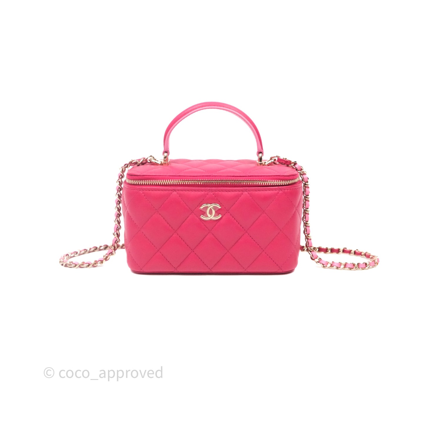 Chanel Vanity Rectangular Top Handle Pink Lambskin Gold Hardware