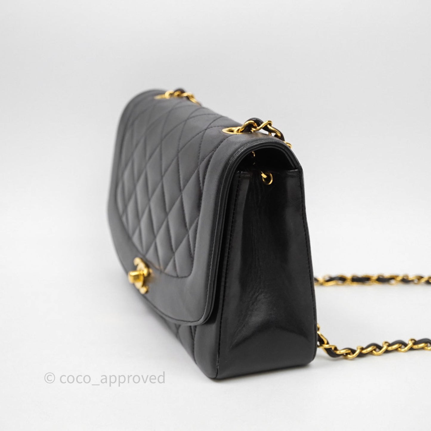 Chanel Vintage Medium Classic Diana Flap Bag Black Lambskin 24K Gold Hardware