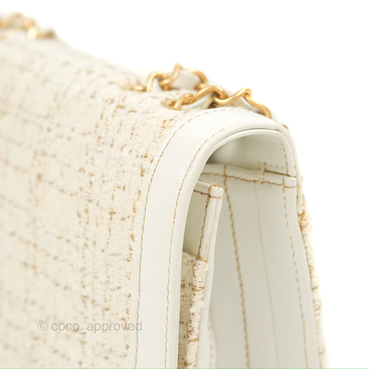 Chanel Small Tweed Flap Bag White Aged Gold Hardware