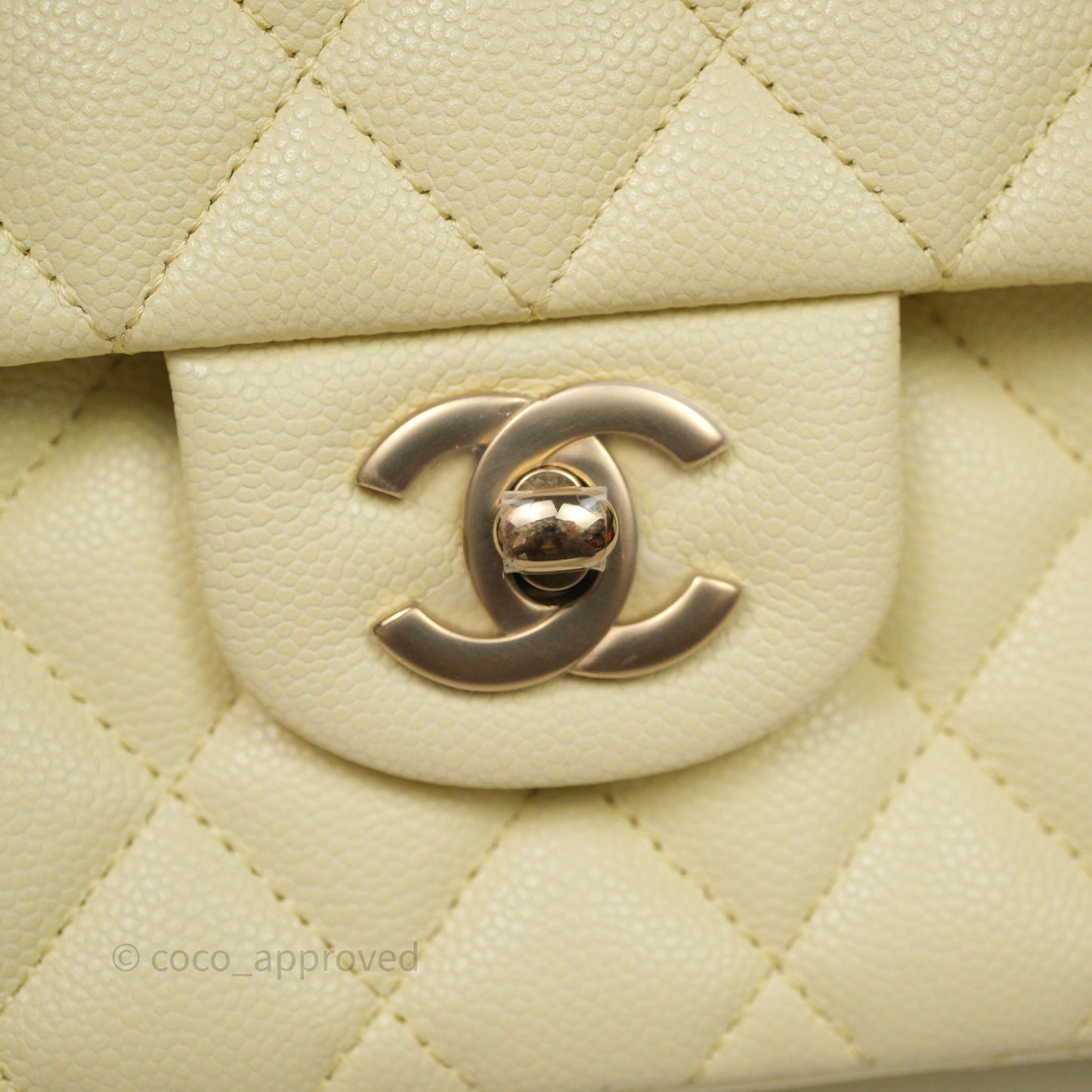 Chanel Small Classic Quilted Flap Light Yellow Caviar Gold Hardware