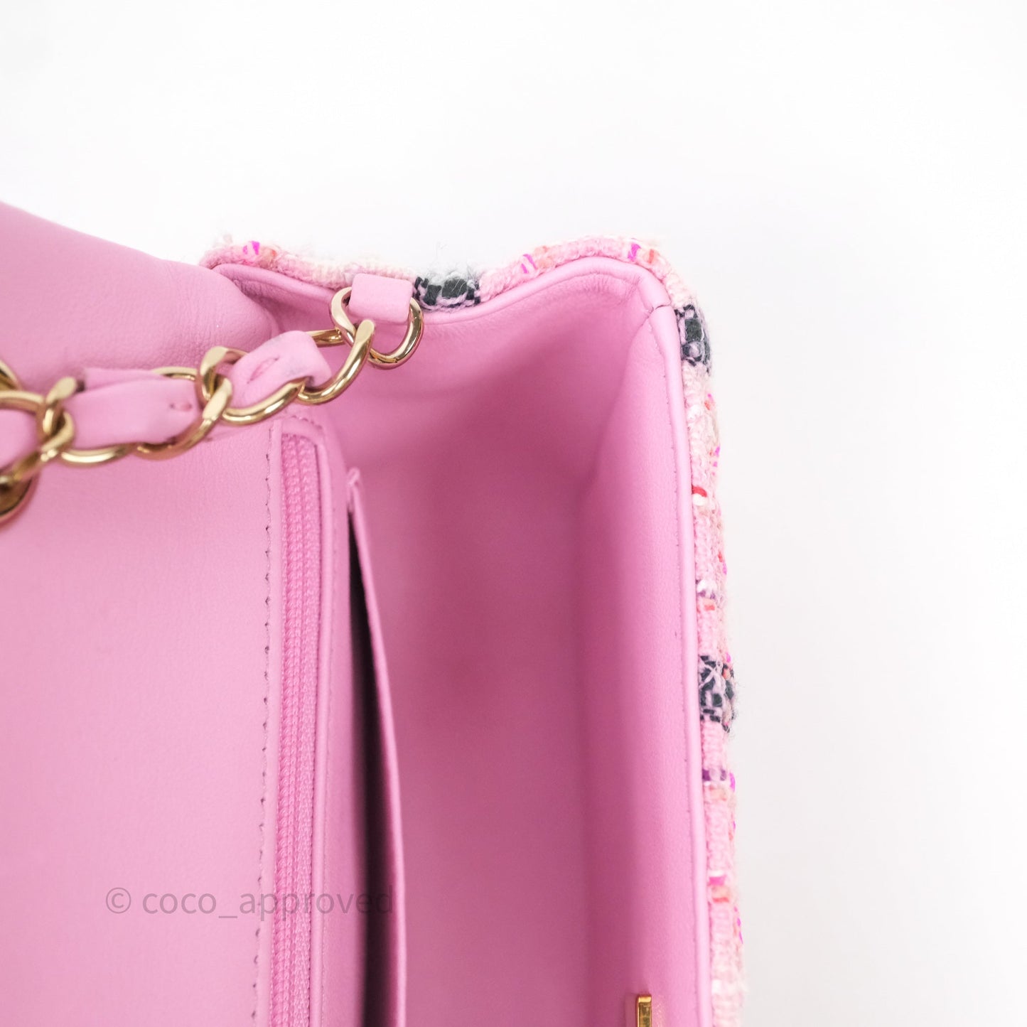 Chanel Quilted Mini Rectangular Flap Pink Tweed Gold Hardware