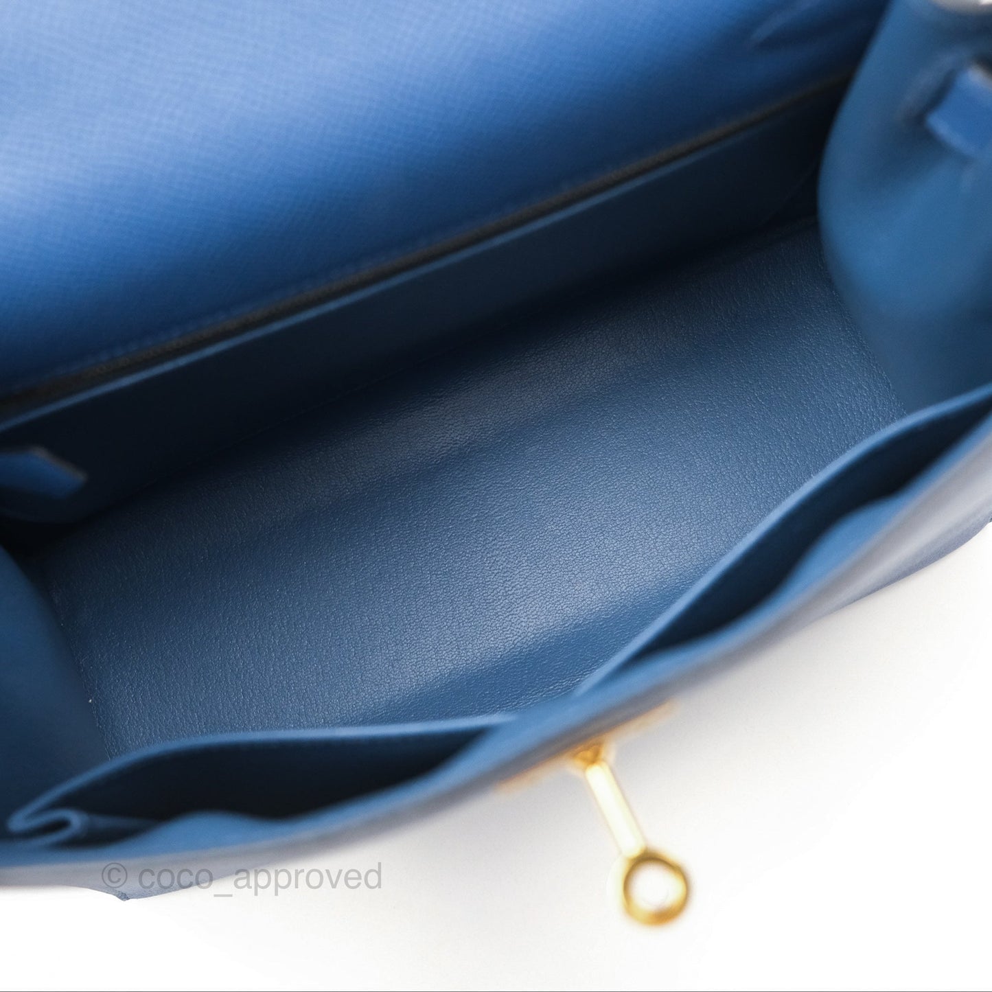 Hermès Sellier Kelly 28 Blue Epsom Gold Hardware