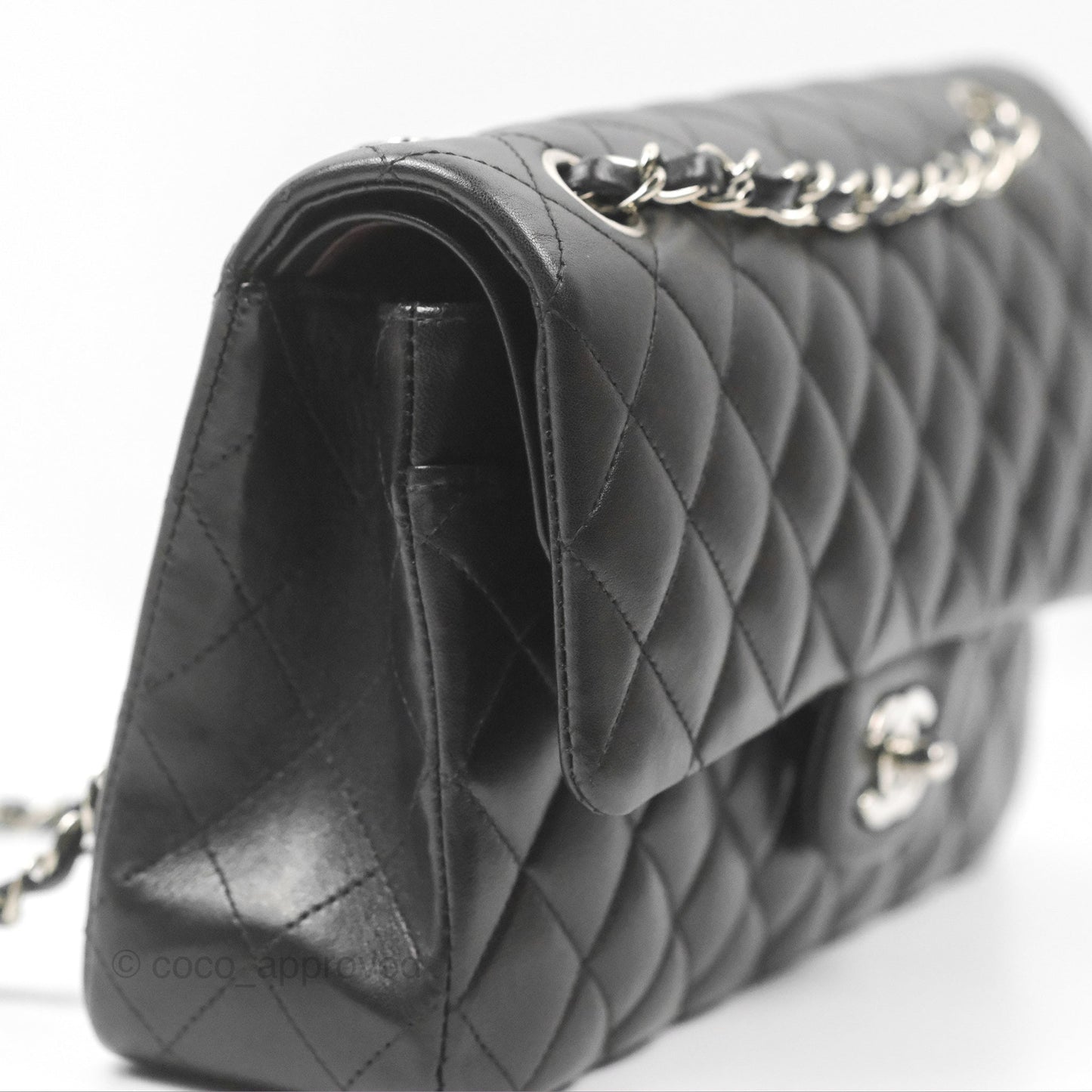 Chanel Classic M/L Medium Flap Quilted Black Lambskin Silver Hardware