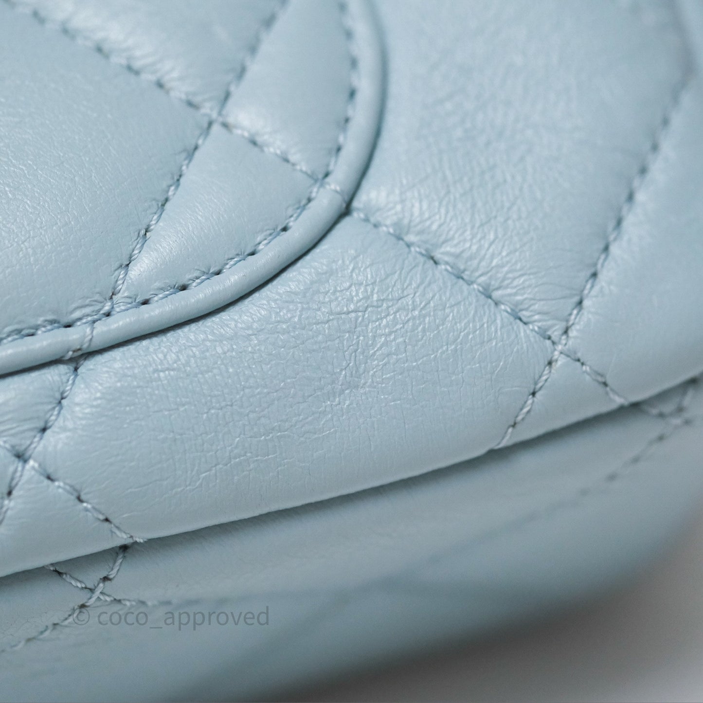Chanel Quilted Enamel Pending CC Mini Square Flap Baby Blue Lambskin 22P