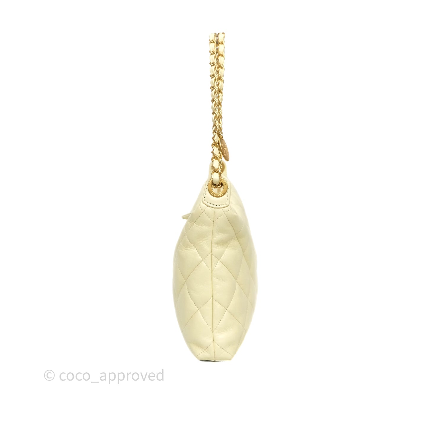 Chanel Large Hobo with Chain Light Yellow Lambskin Aged Gold Hardware 25S