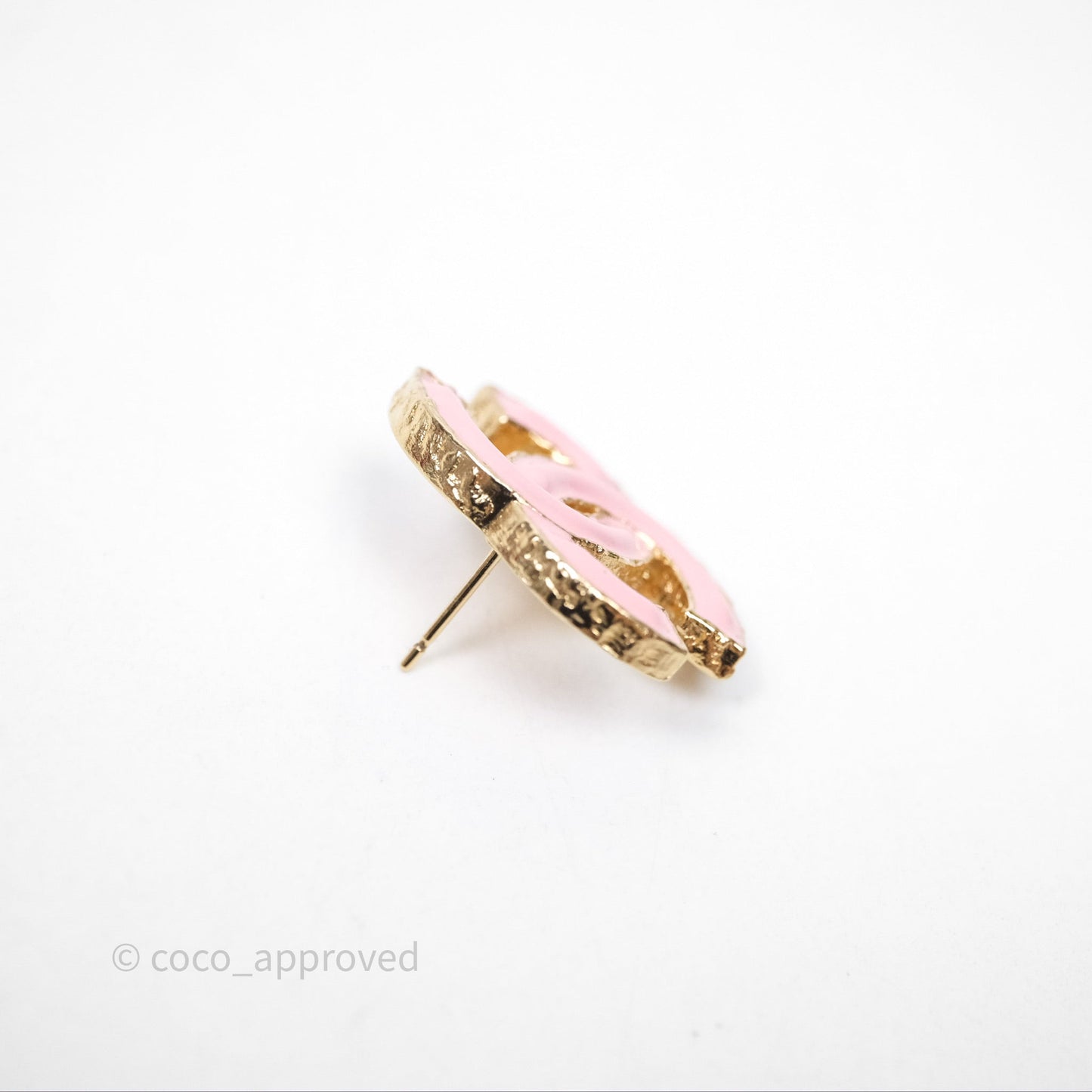 Chanel CC Pink Earrings Gold Tone 23K
