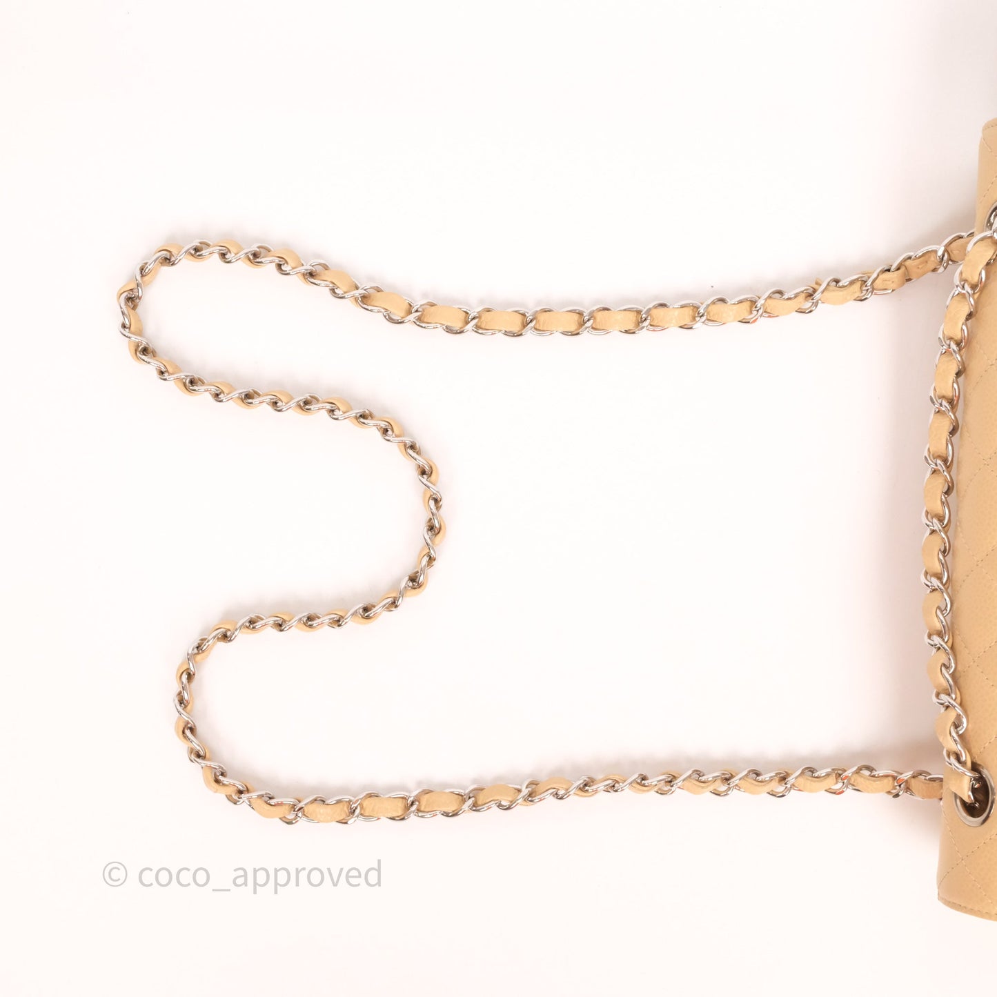 Chanel Classic M/L Medium Flap Quilted Beige Caviar Silver Hardware