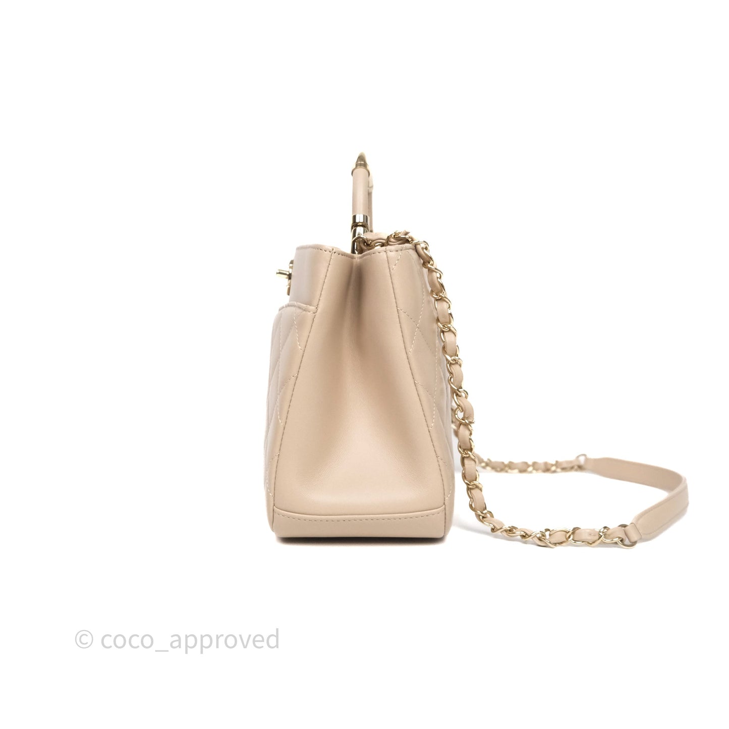 Chanel Quilted Top Handle Carry Chic Bag Beige Lambskin Gold Hardware