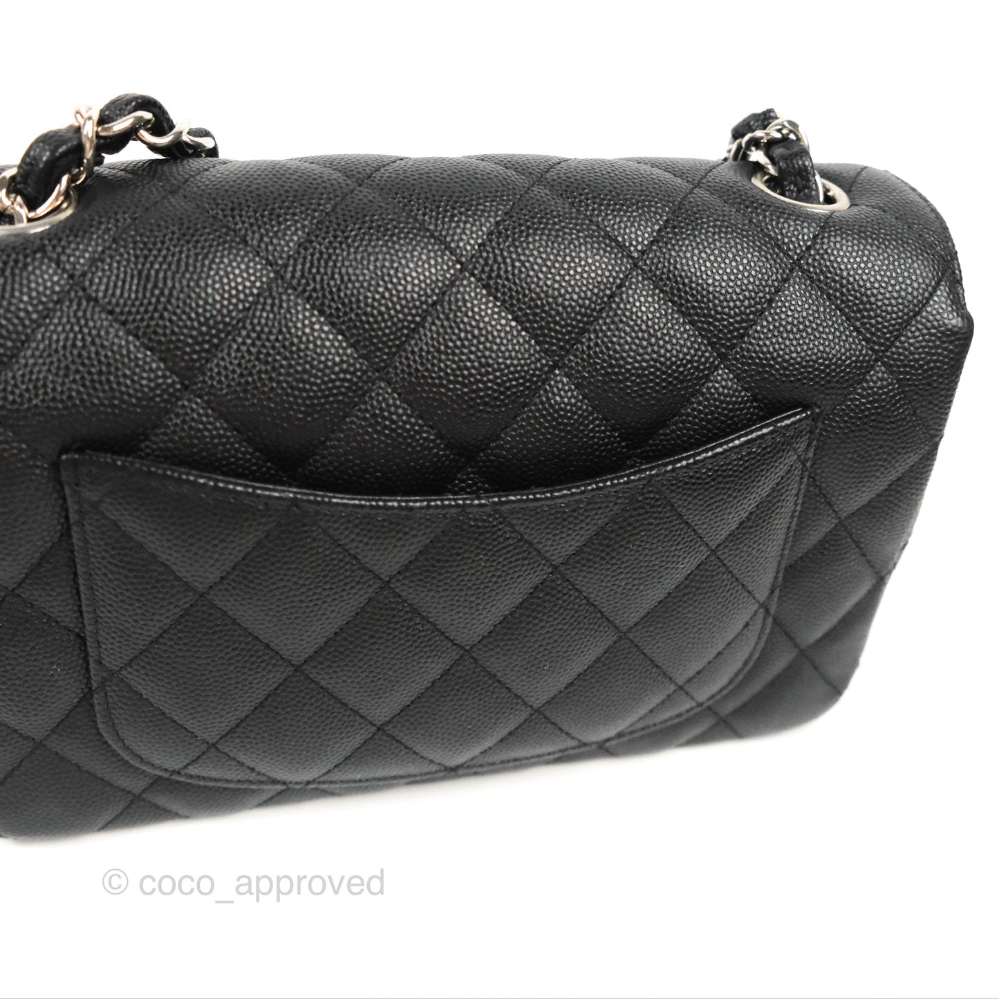 Chanel Quilted Mini Rectangular Flap Black Caviar Silver Hardware