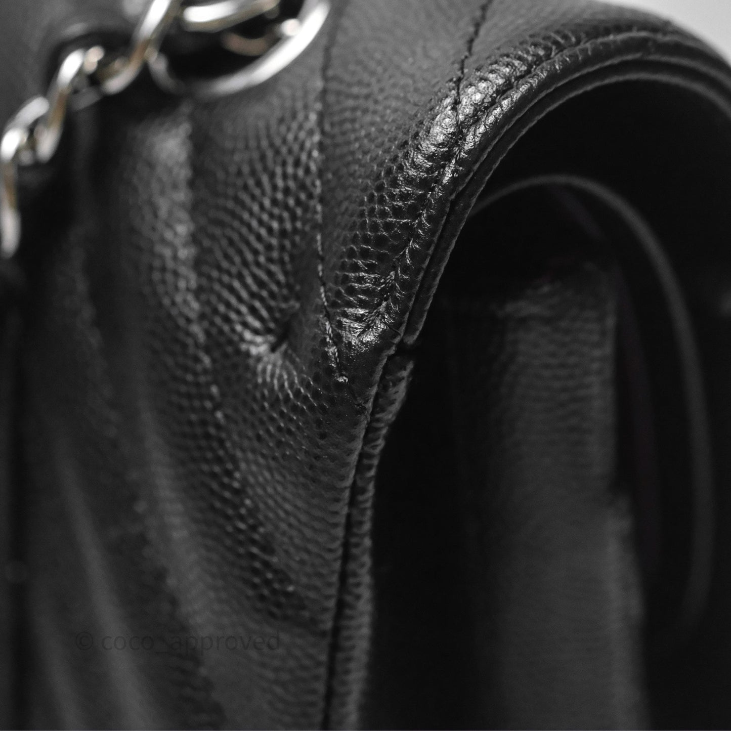 Chanel Classic M/L Medium Flap Chevron Black Caviar Silver Hardware