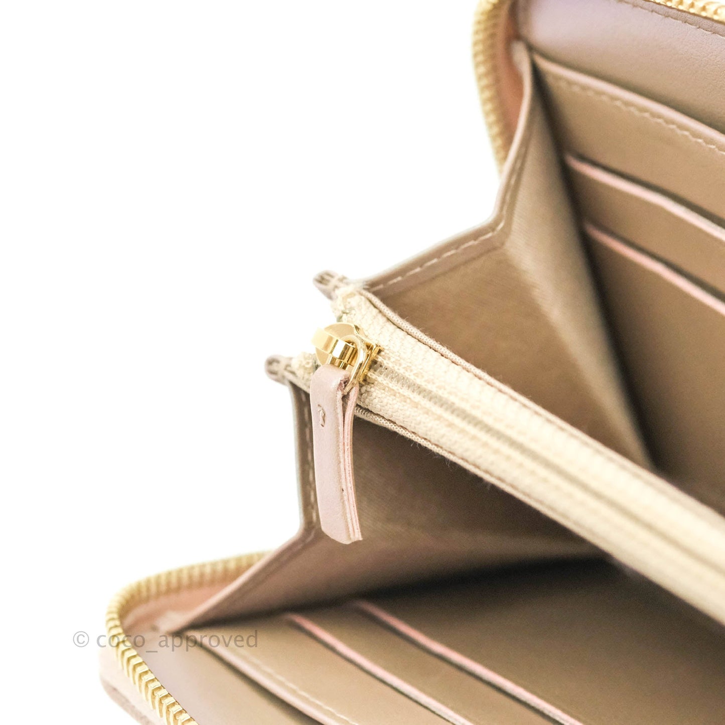 Chanel Quilted Zip Around Long Wallet Iridescent Beige Caviar Gold Hardware 19S