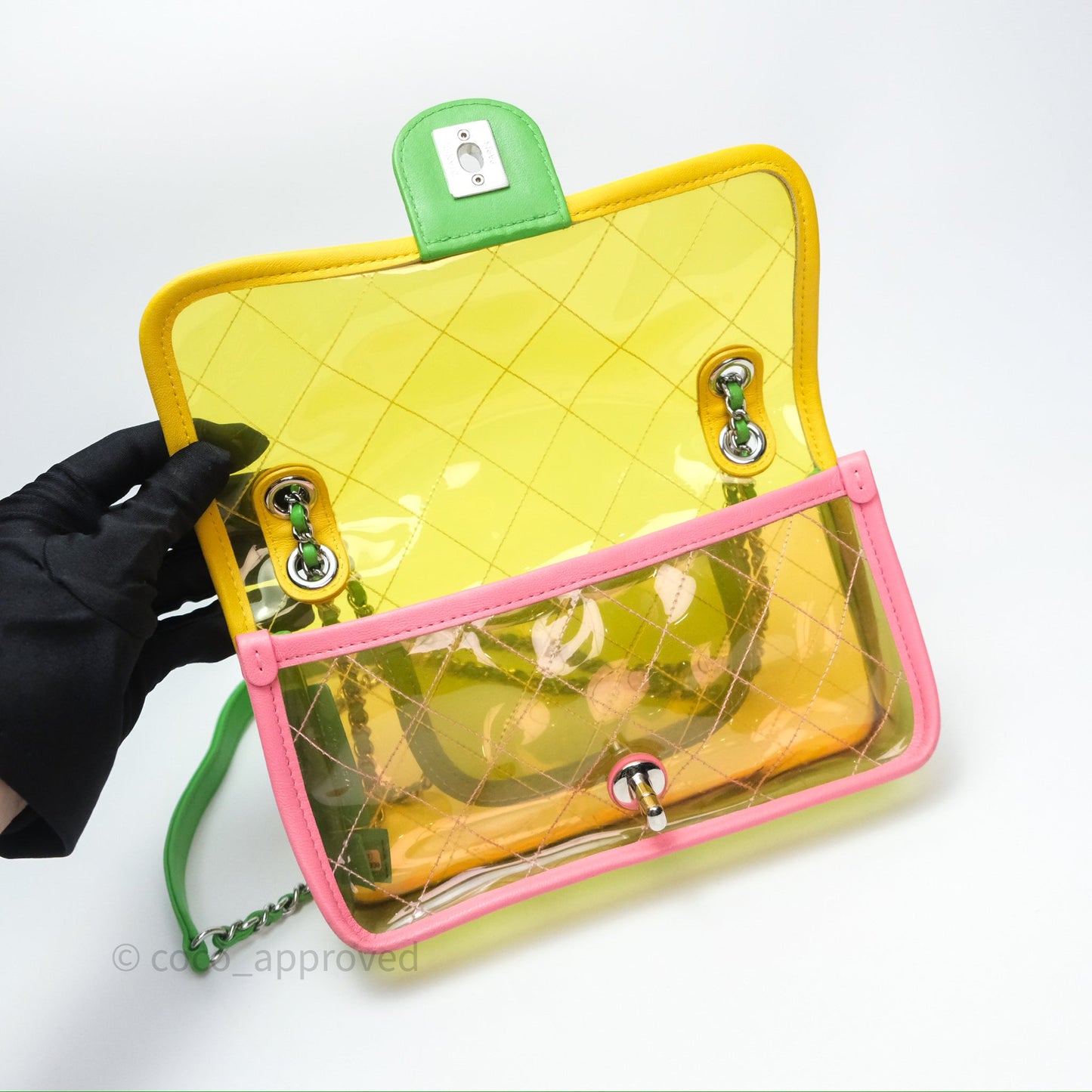 Chanel Mini Coco Splash Flap Bag PVC Lambskin Pink/Yellow/Green Silver Hardware