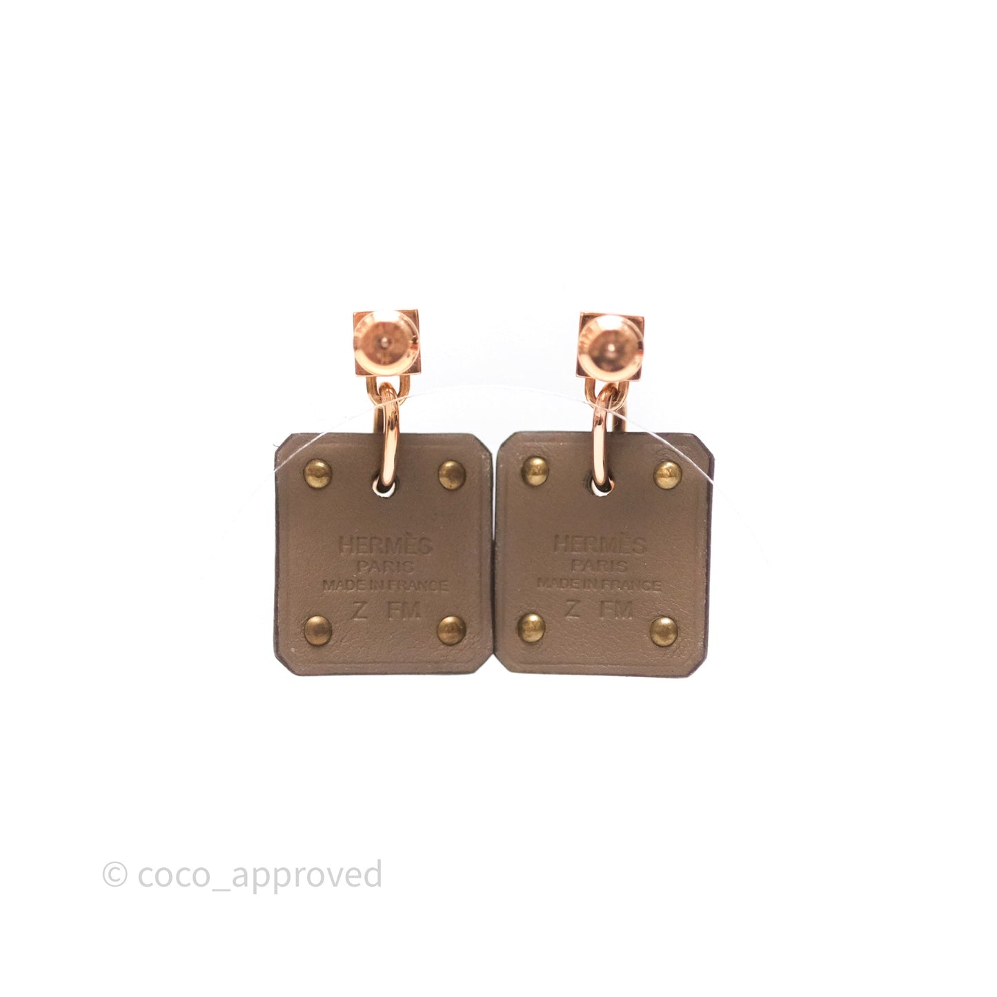 Hermès As De Coeur Drop Earrings Etoupe Swift Rose Gold Hardware
