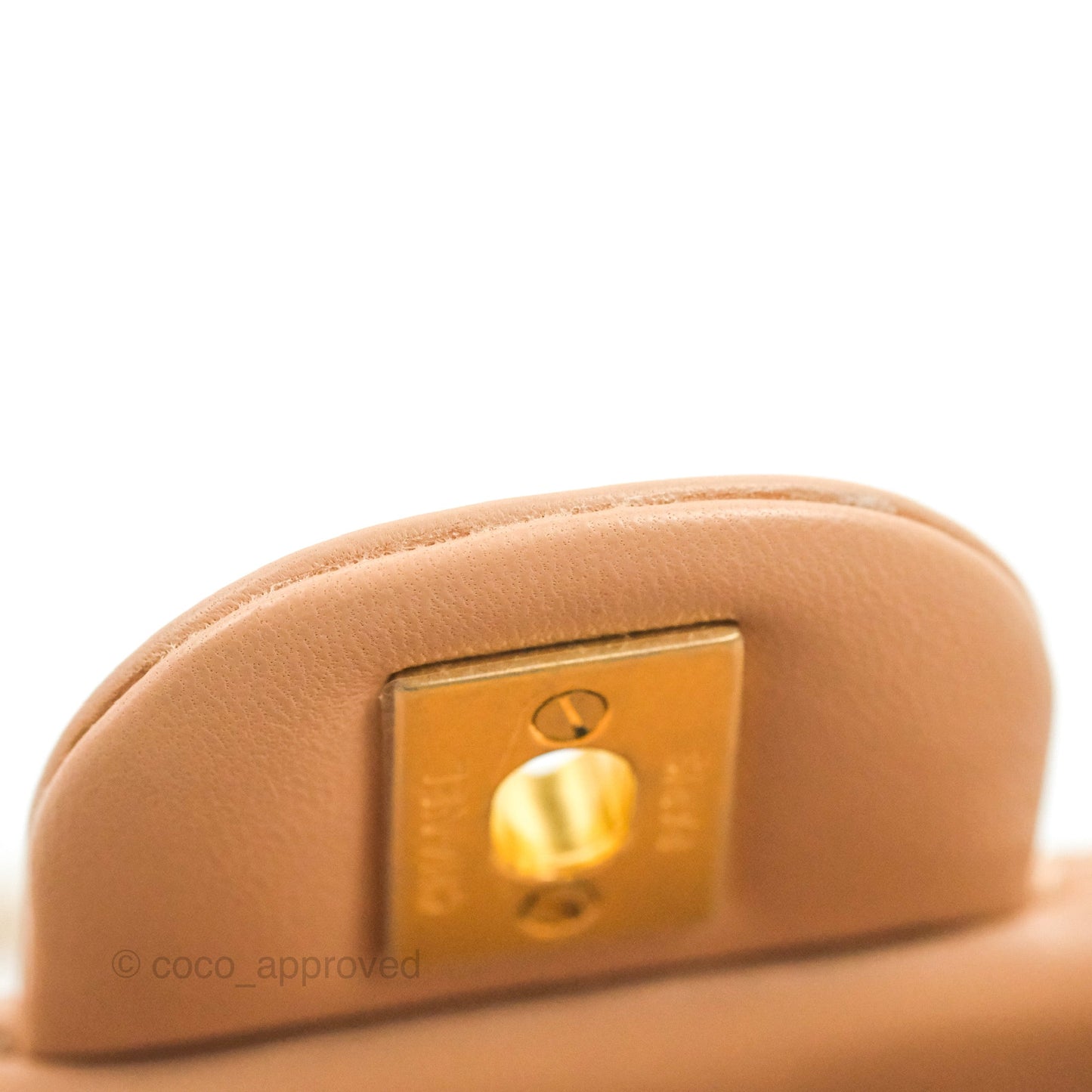 Chanel Top Handle Mini Rectangular Flap Bag Beige Lambskin Gold Hardware