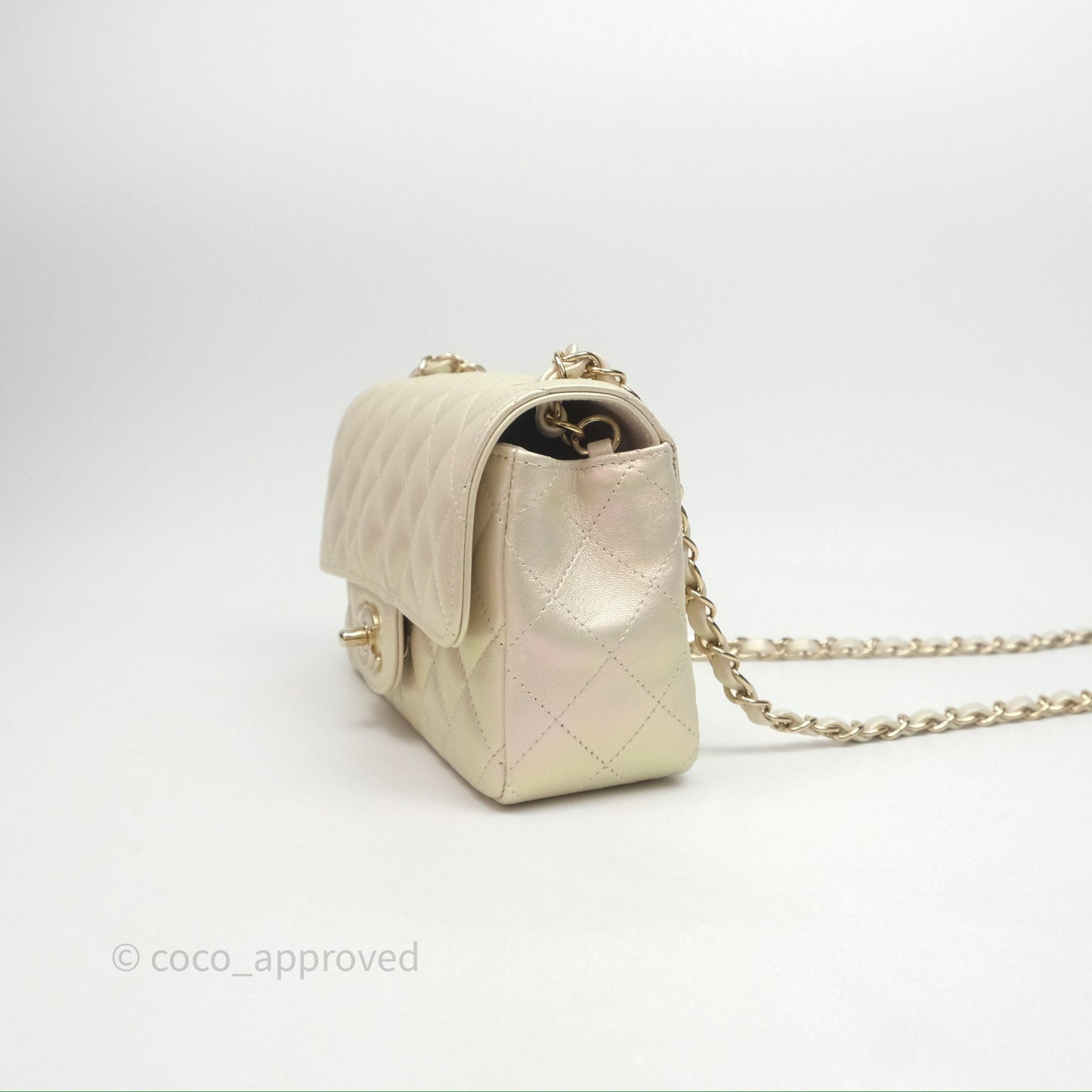 Chanel Mini Rectangular Quilted Iridescent Ivory Lambskin Gold Hardware 20B