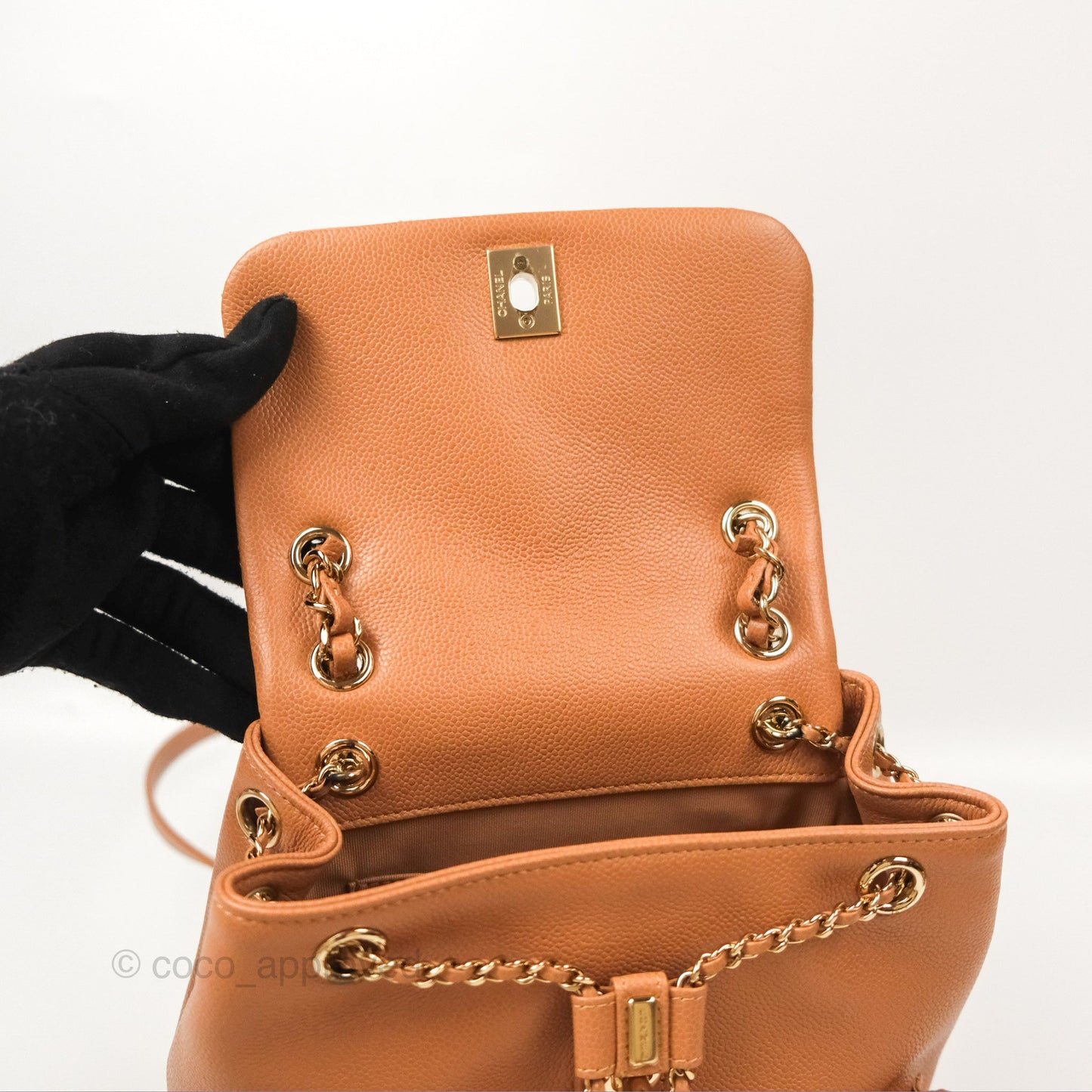 Chanel Duma Backpack Medium Dark Caramel Beige Caviar Gold Hardware