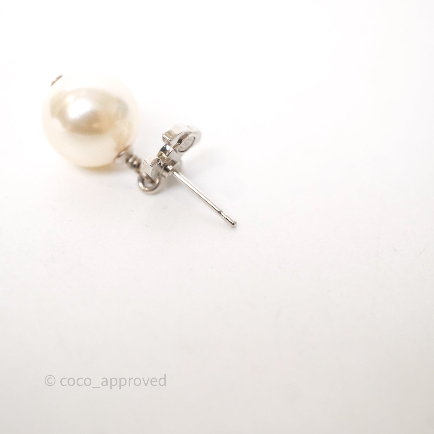 Chanel CC Crystal Pearl Drop Earrings Silver Tone 21V