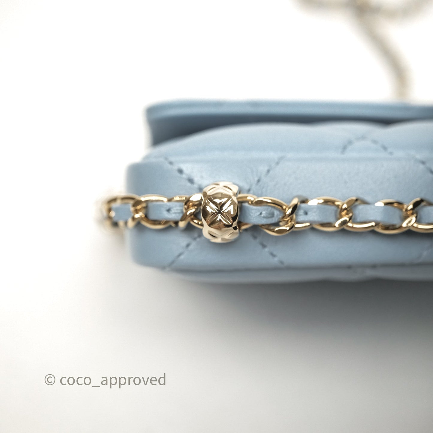 Chanel Mini Chain Around Clutch With Chain Blue Lambskin Gold Hardware