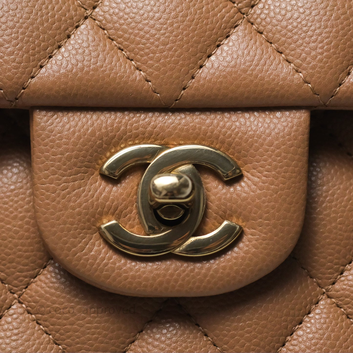 Chanel Small Classic Quilted Flap Dark Beige Caviar Gold Hardware