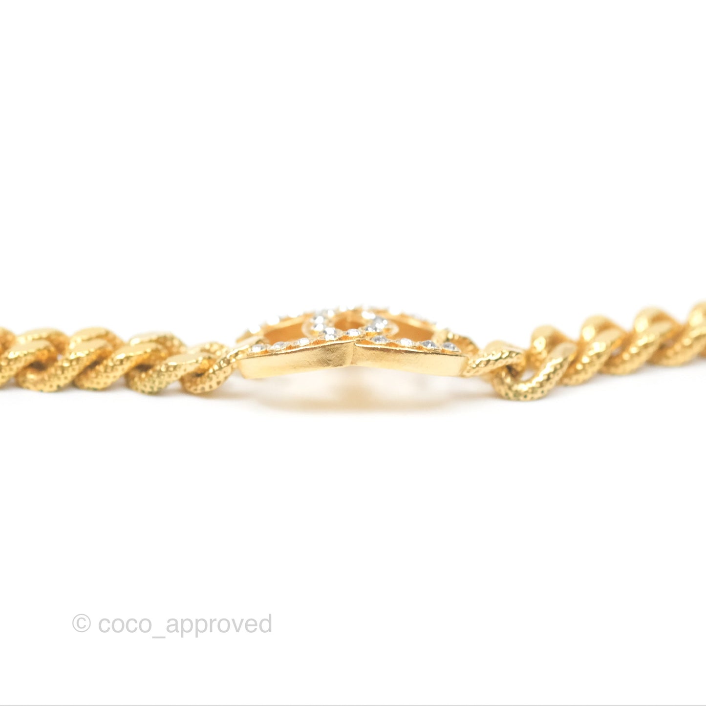 Chanel CC Crystals Chain Necklace Choker Gold Tone 22A