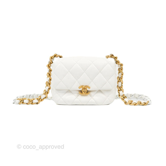Chanel Small Flap Bag White Lambskin Aged Gold and Lacquered Metal 22S