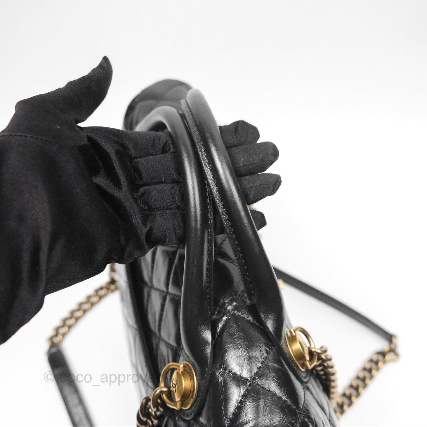 Chanel Medium Castle Rock Flap Black Glazed Calfskin Antique Gold Hardware