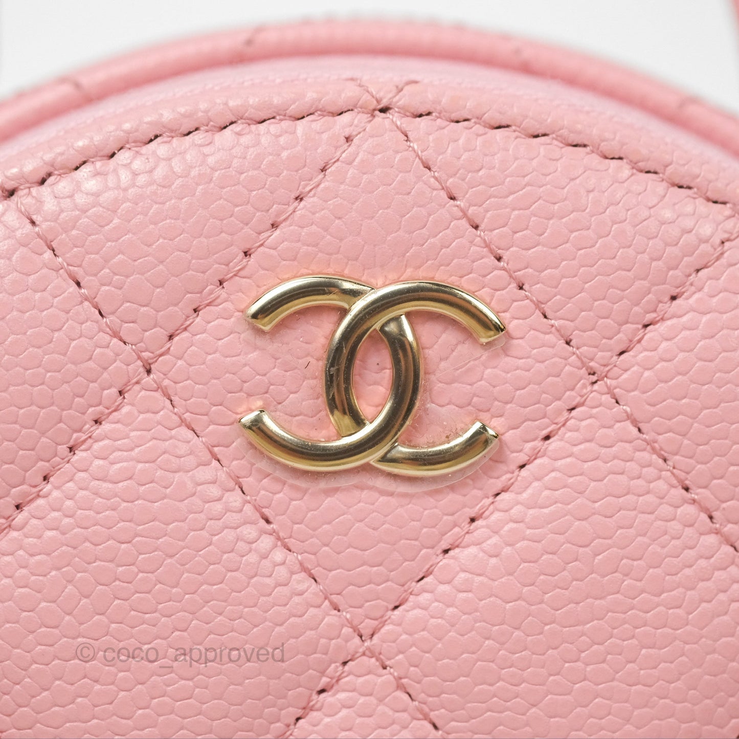 Chanel Mini Round Vanity Bag Handle With Care Pink Caviar 22C