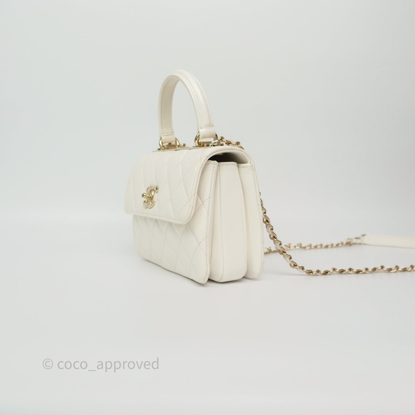 Chanel Mini Trendy CC Handle Bag Lacquered Logo White Lambskin