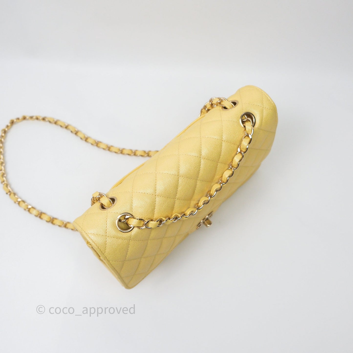 Chanel Classic M/L Medium Flap Quilted Iridescent Yellow Caviar Gold Hardware