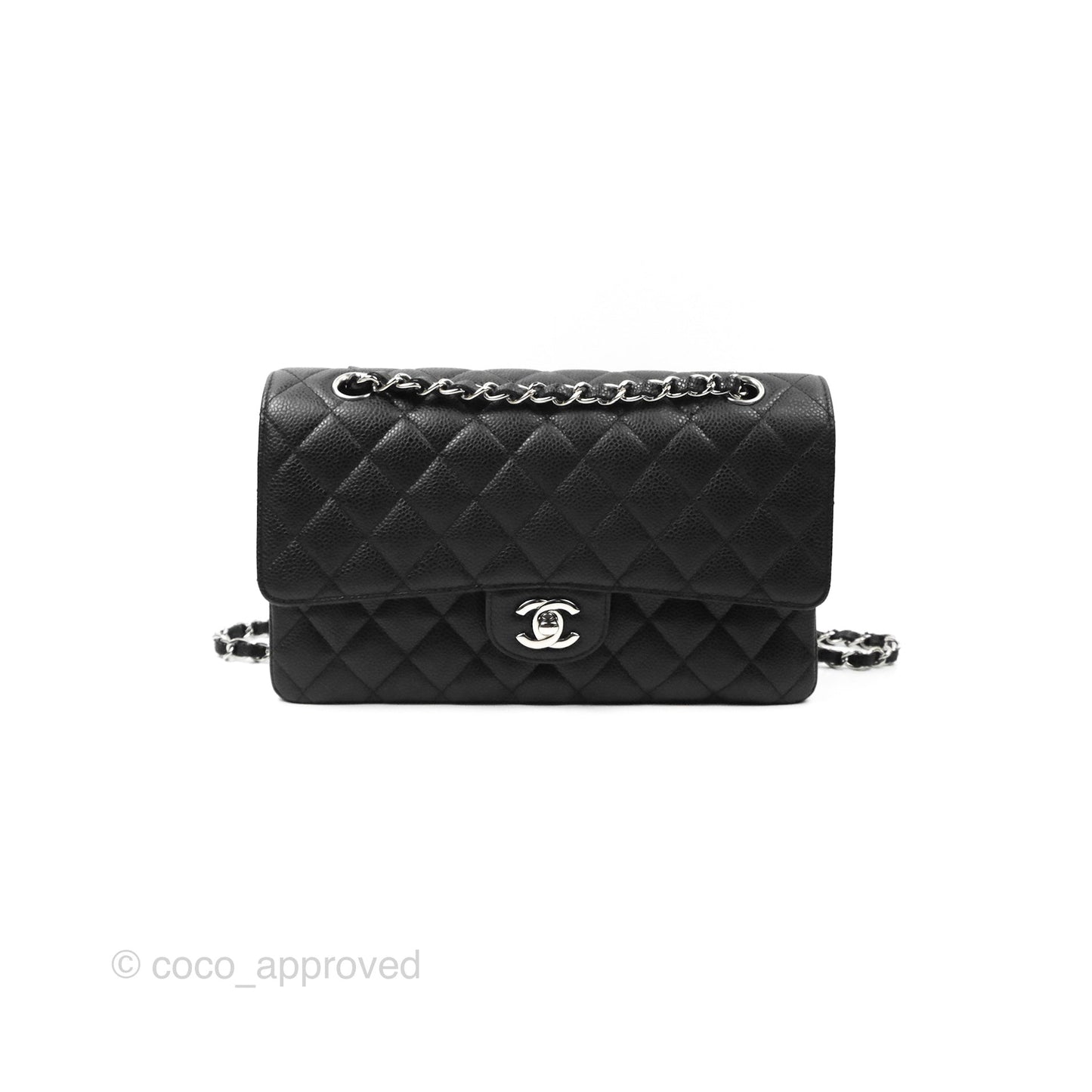 Chanel Classic M/L Medium Flap Quilted Black Caviar Silver Hardware