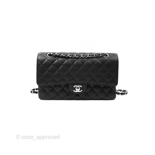 Chanel Classic M/L Medium Flap Quilted Black Caviar Silver Hardware