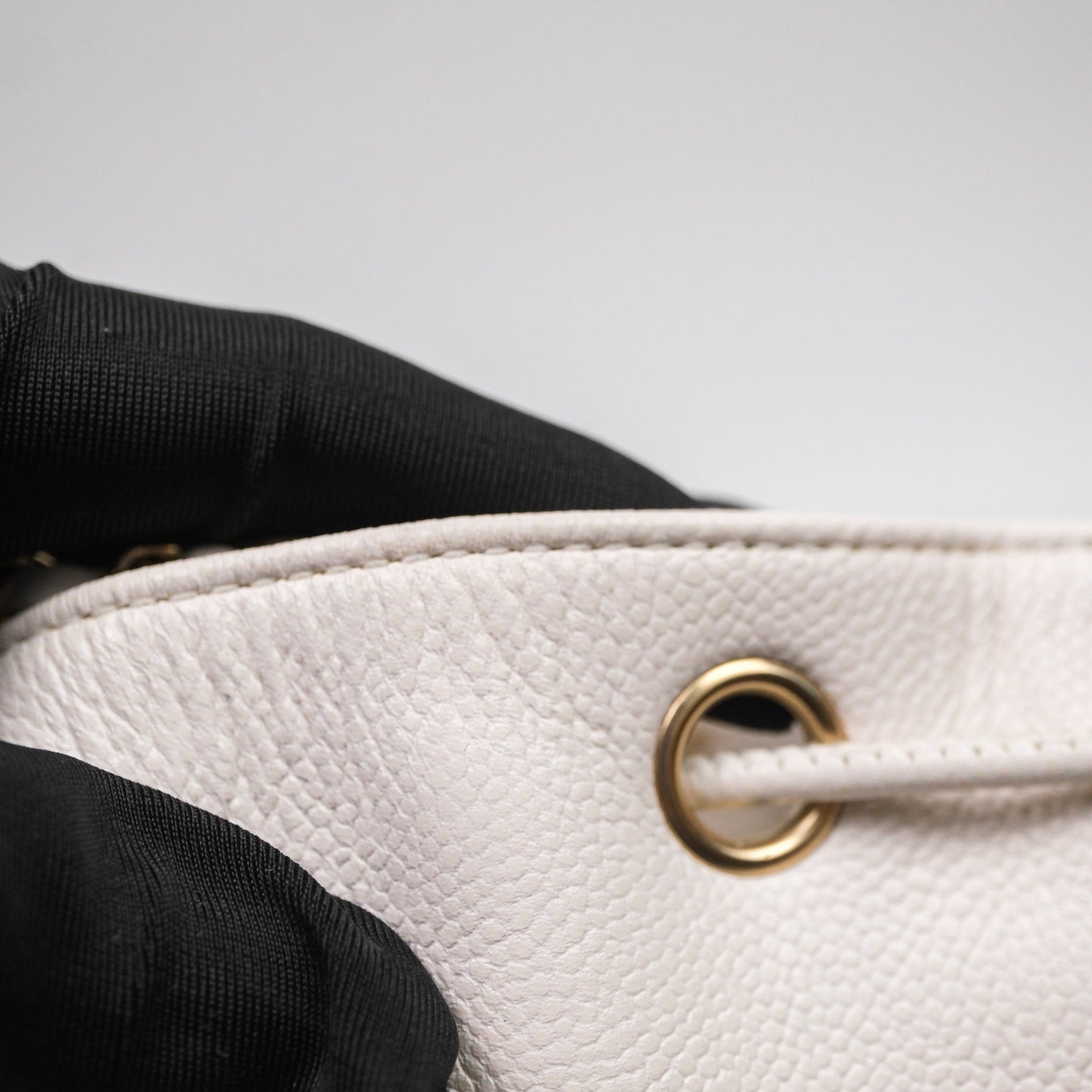 Chanel Business Affinity Drawstring Bucket Bag White Caviar Gold Hardware