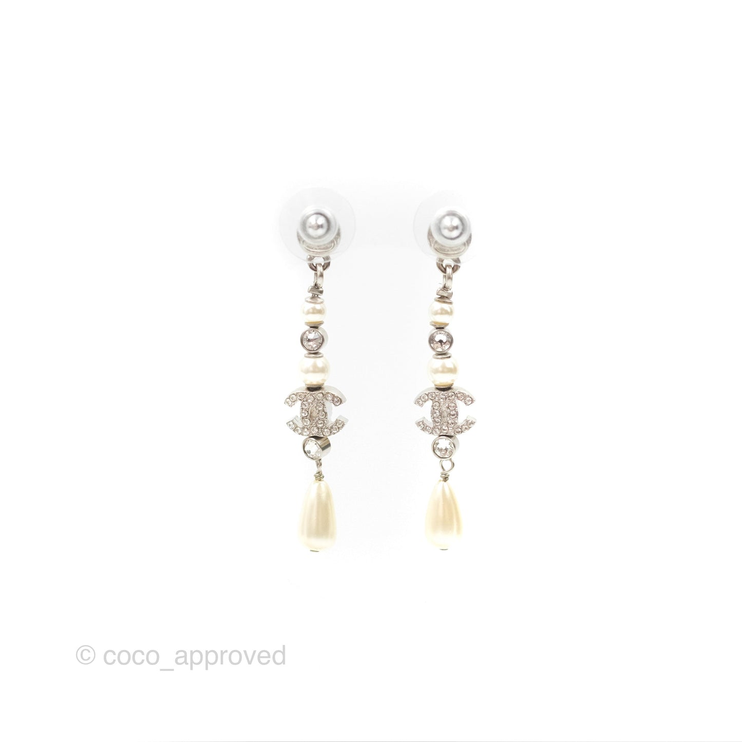 Chanel Crystal CC Pearl Long Drop Earrings 20A