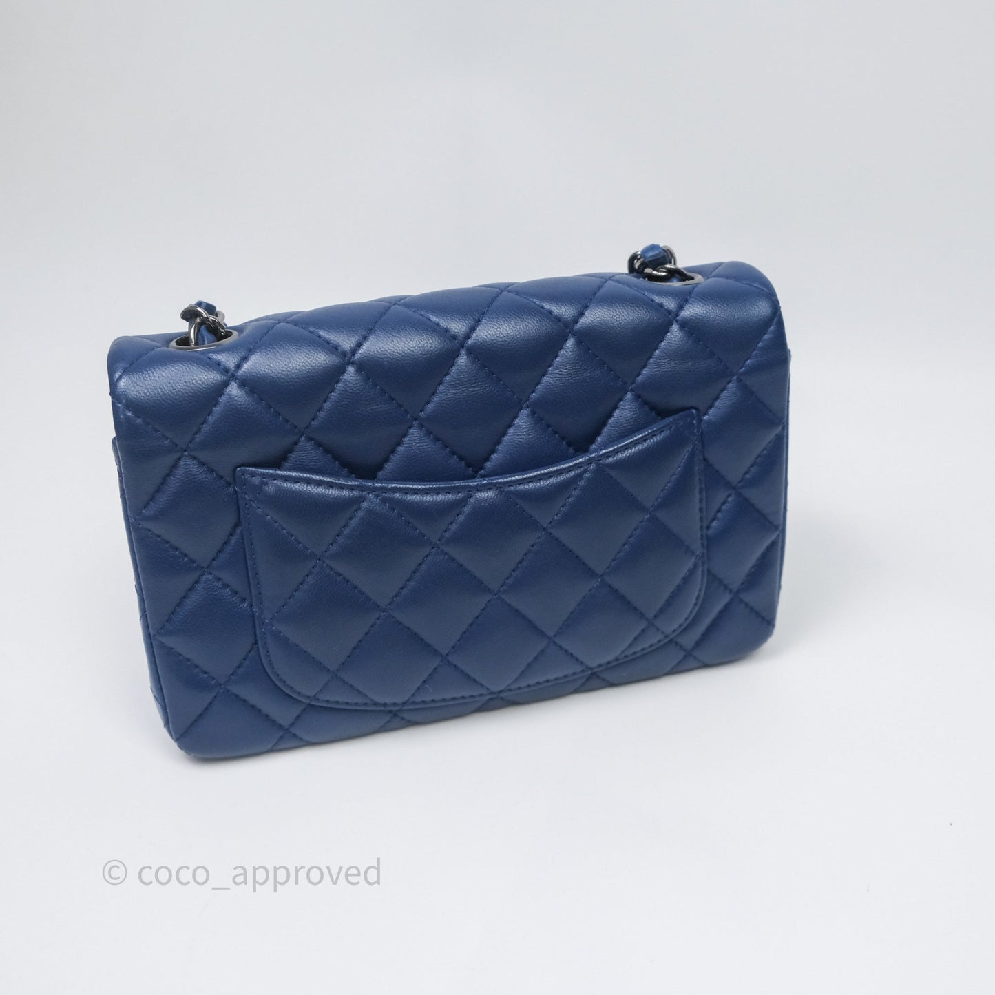 Chanel Mini Rectangular Flap Quilted Navy Lambskin Silver Hardware
