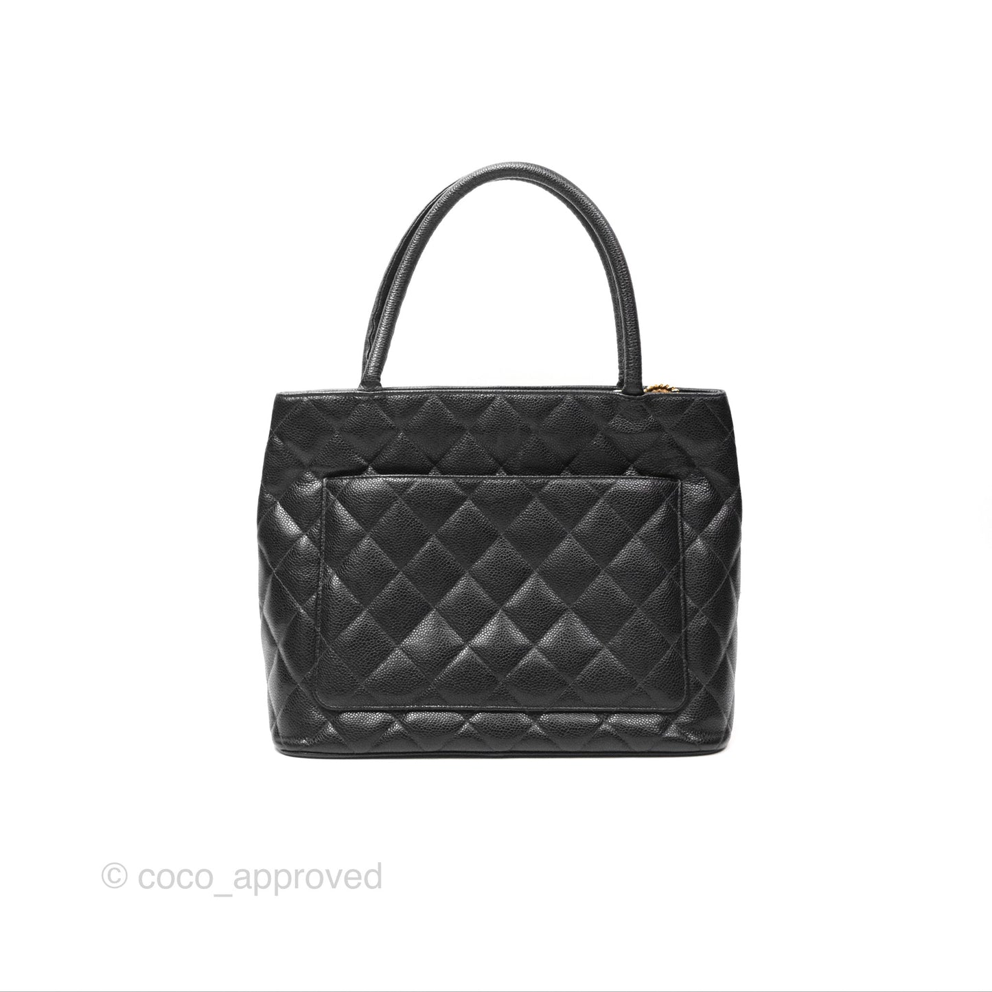 Chanel Vintage Medallion CC Black Caviar Tote Bag Gold Hardware
