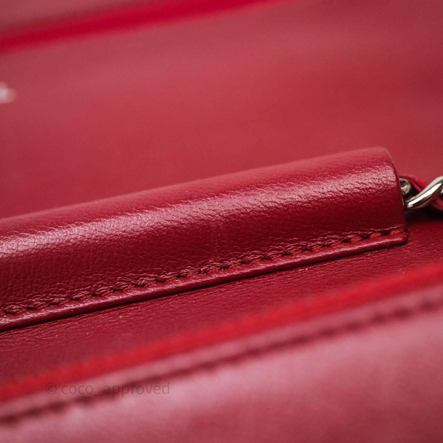 Chanel Quilted Wallet on Chain WOC Red Lambskin Silver Hardware