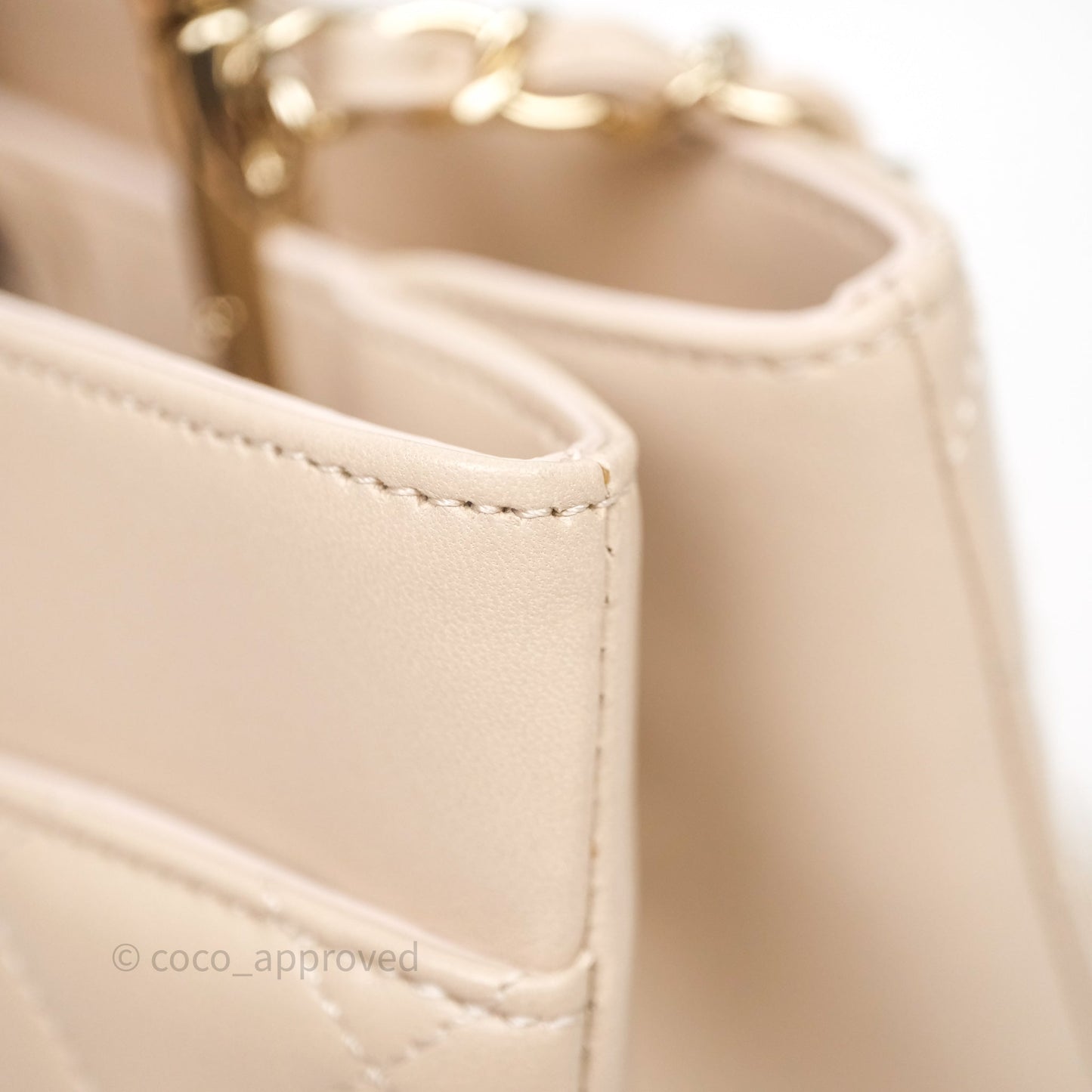 Chanel Quilted Top Handle Carry Chic Bag Beige Lambskin Gold Hardware